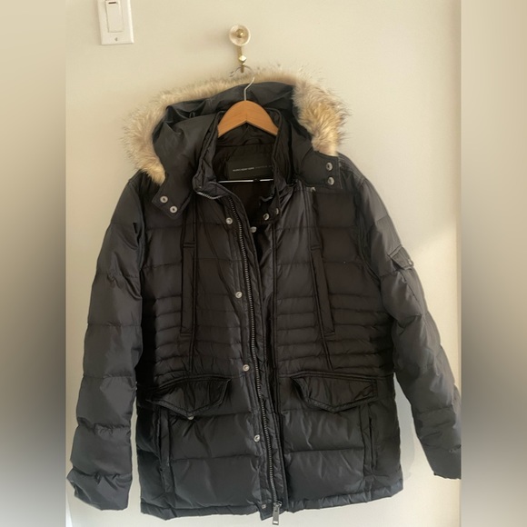 Men’s Puffer Jacket, Marc New York Andrew Marc, Black, Size L   Coyote Hood Trim - Picture 4 of 7